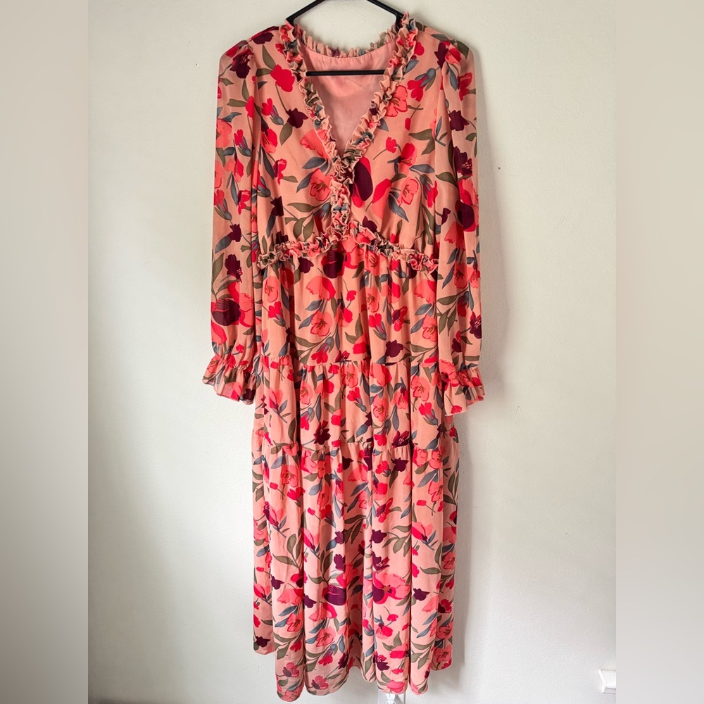 Floral Maxi Dress Flowy Sleeves